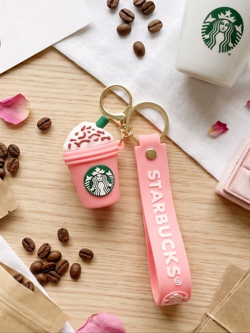 Starbucks Pink Silicone Frappuccino Key Holder with Strap